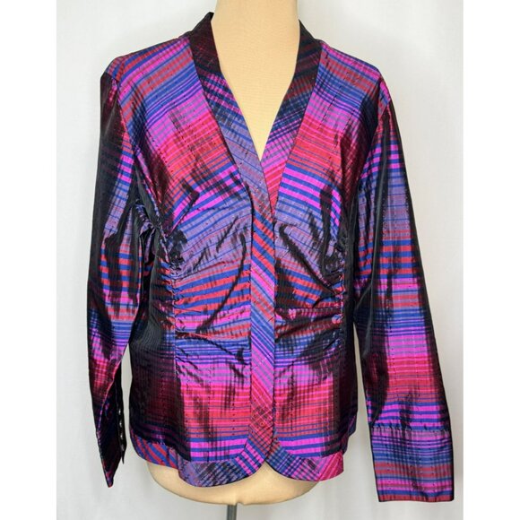 Coldwater Creek Womens Striped Silk Blend Jacket L Red Purple Blue Long Sleeve - Picture 2 of 10